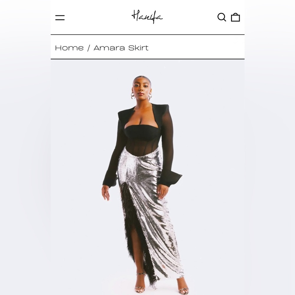 Hanifa Amara Skirt, size XL, brand new. Sequin skirt with a feather trim.